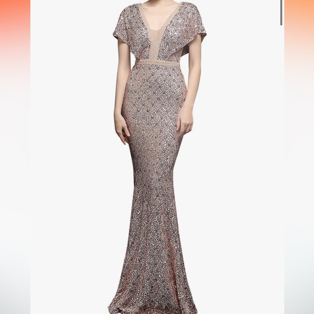 Sequin V- Neck gown dress Size 12 14